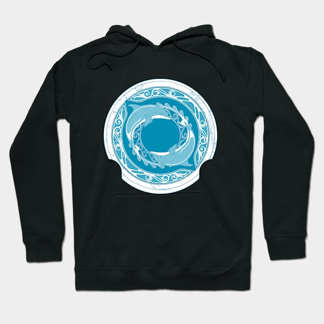 Dolphins on Atlantean Shield Hoodie by NicGrayTees